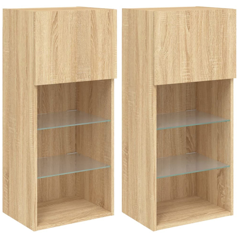 vidaXL 3 Shelf Single Door Sonoma Oak Wall Mounted TV Cabinet Set of 2 Image 2