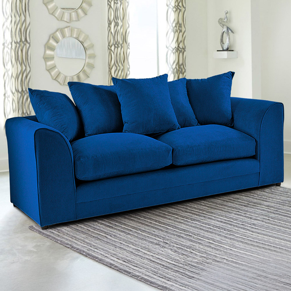 Portland Mirana Modern 3 Seater Blue Plush Velvet Sofa Image 1