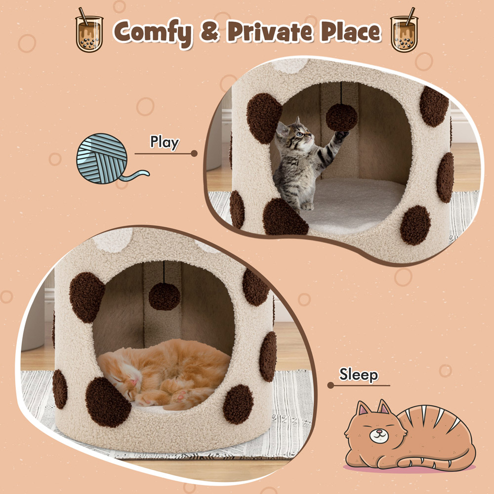 Costway Coffee Bubble Tea Cat Tree Tower with Scratching Post 37cm Image 7