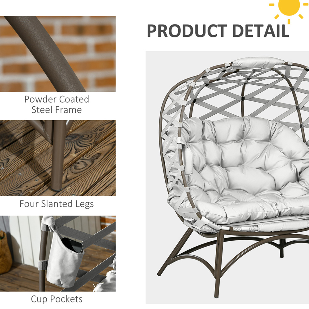 Outsunny 2 Seater Light Grey Outdoor Egg Chair with Cushion Image 7