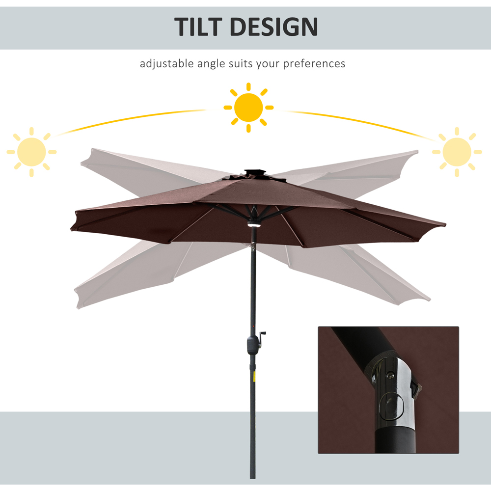Outsunny Brown Solar LED Crank and Tilt Parasol 2.7m Image 5