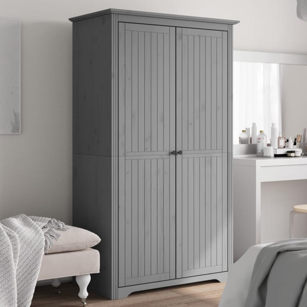 vidaXL Bodo 2 Door Grey Solid Pine Wood Wardrobe Image 1