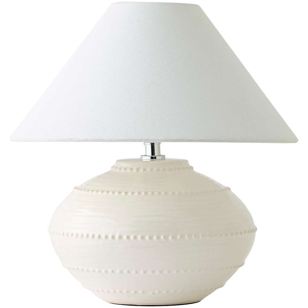 ValueLights Tibby White Conical Shade Cream Bobble Textured Ceramic Table Lamp with Bulb Image 1