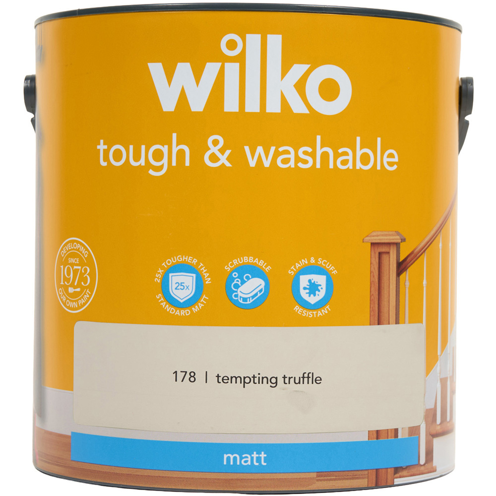 wilko Tough and Washable Matt Emulsion Paint 2.5L Tempting Truffle Image 2