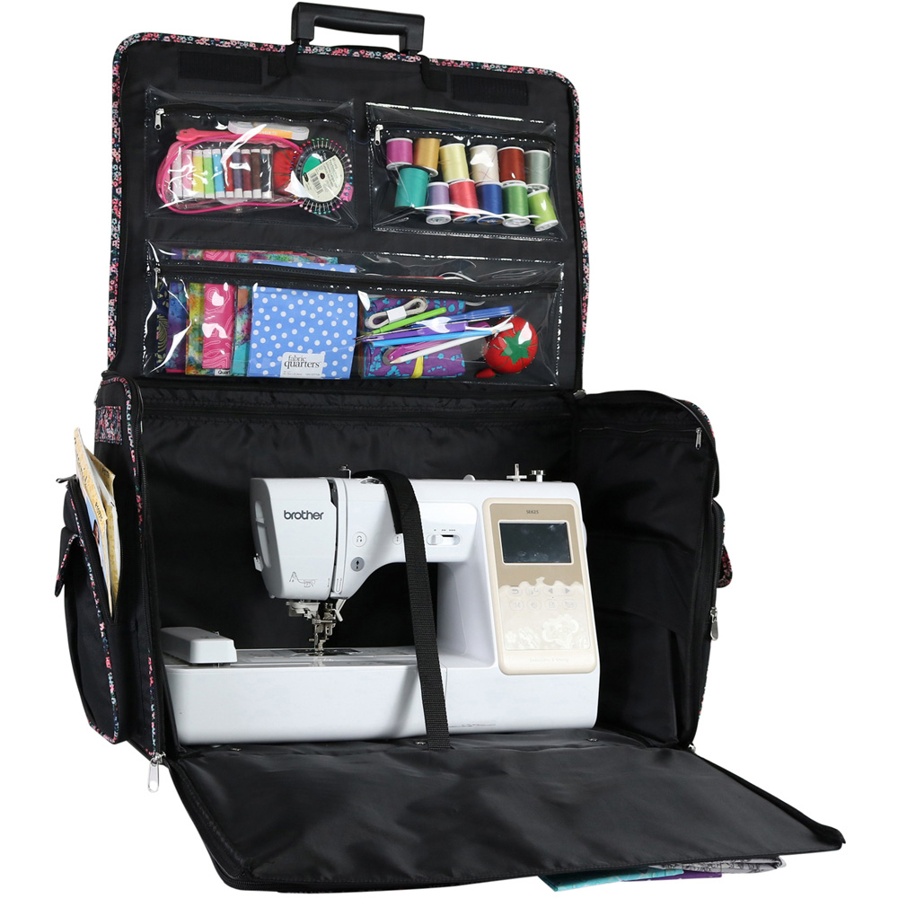 Everything Mary EVM13342-1 Black Floral Trim Deluxe Rolling Sewing Machine Case 55.9 x 31.8 x 38.1cm Image 3