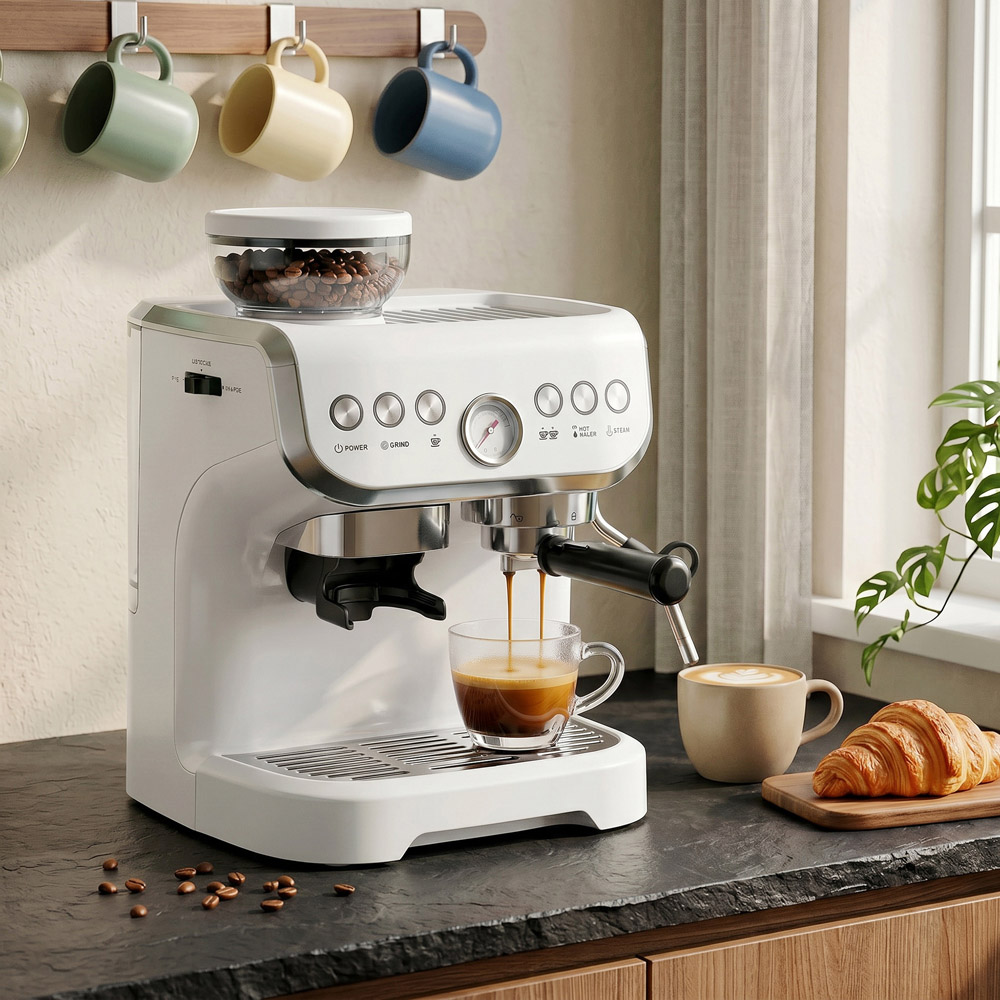 HOMCOM Bean to Cup 800-197V70WT White Coffee Machine with Integrated Bean Grinder Image 2