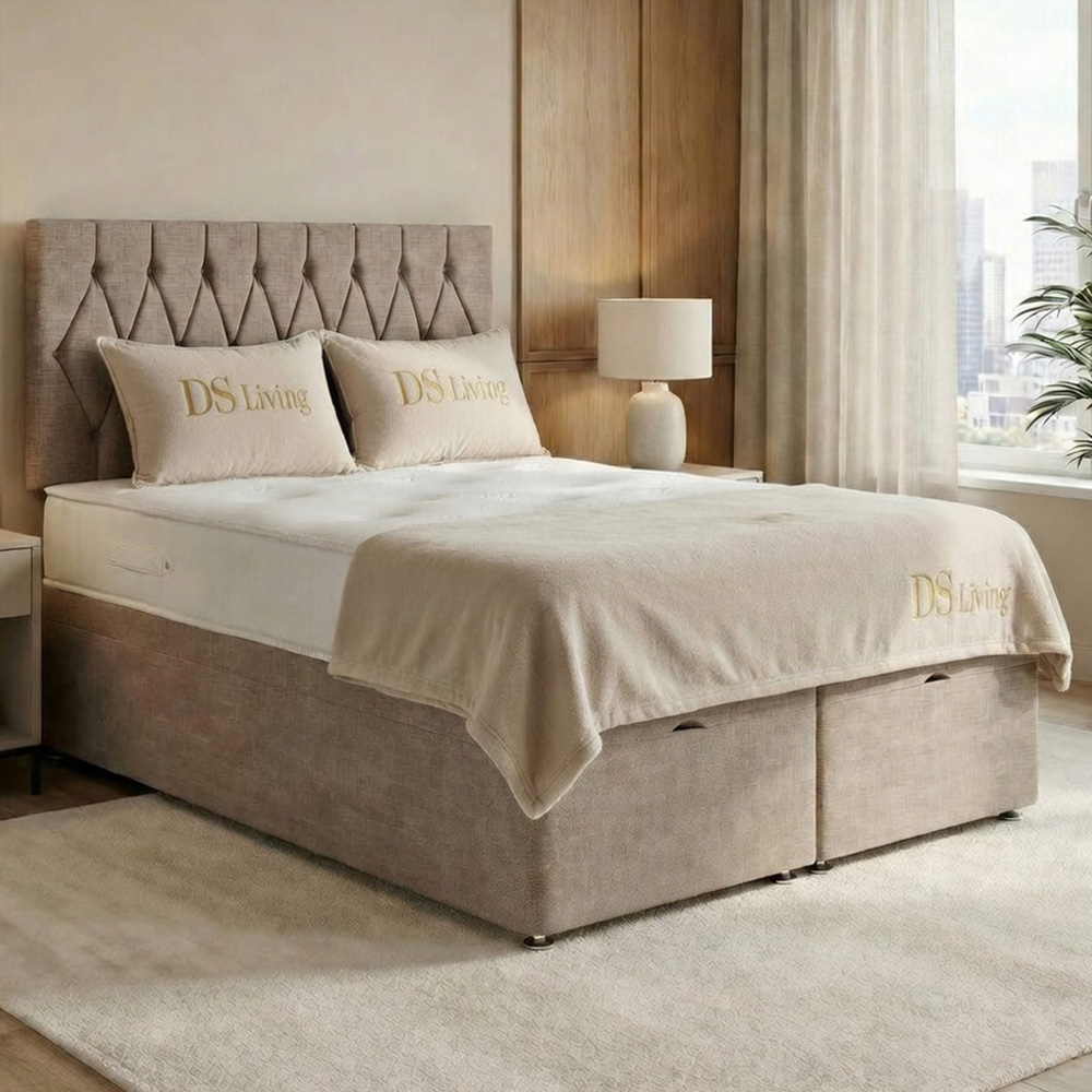 DS Living Diamond King Size Beige Upholstered Divan Bed Image 1