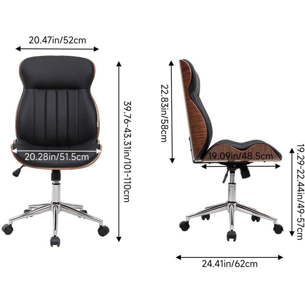 Living and Home Black PU Leather Height Adjustable High-Back Modern Office Chair Image 9