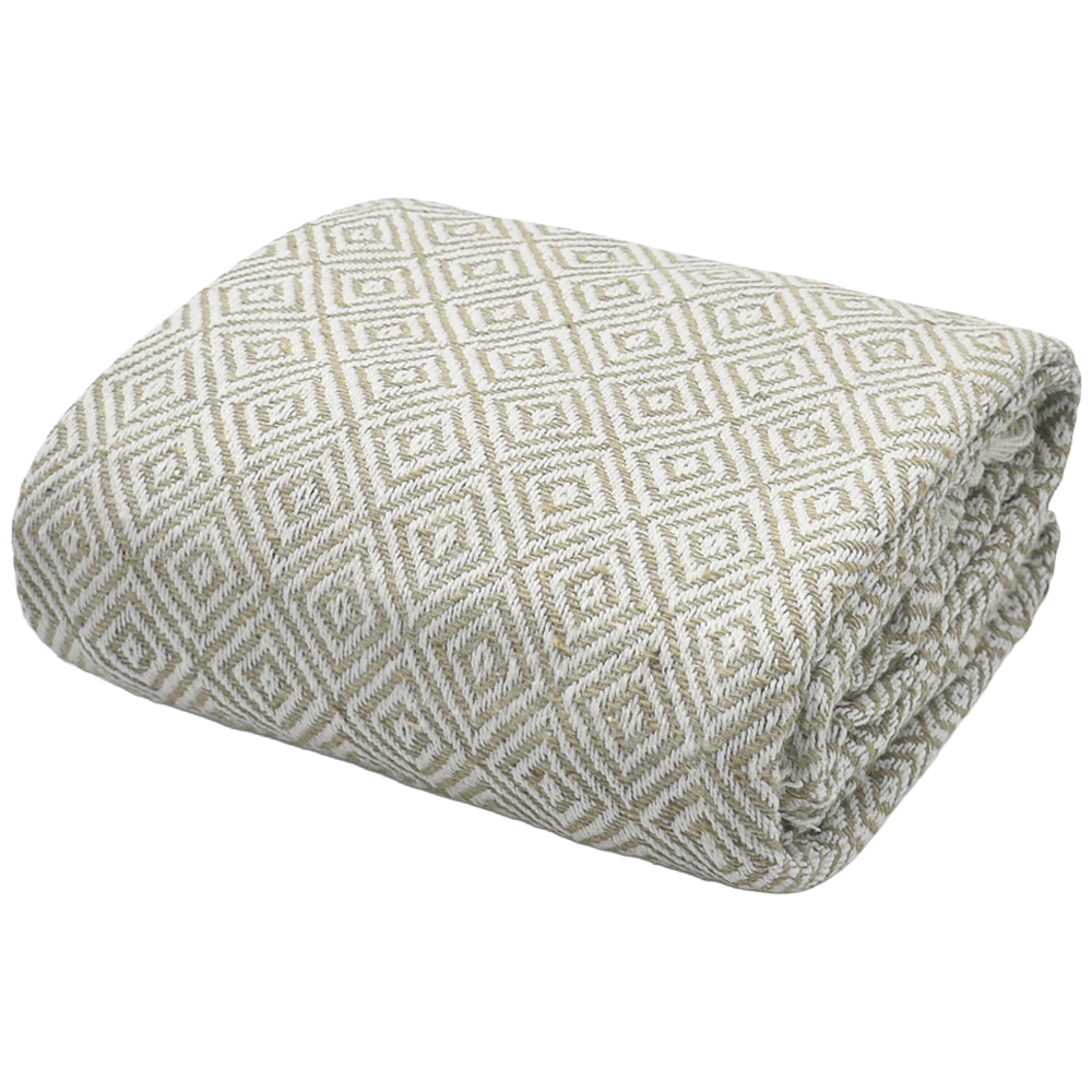 Velosso Beige Diamond Pattern Cotton Woven Tasselled Throw 127 x 152cm Image 1