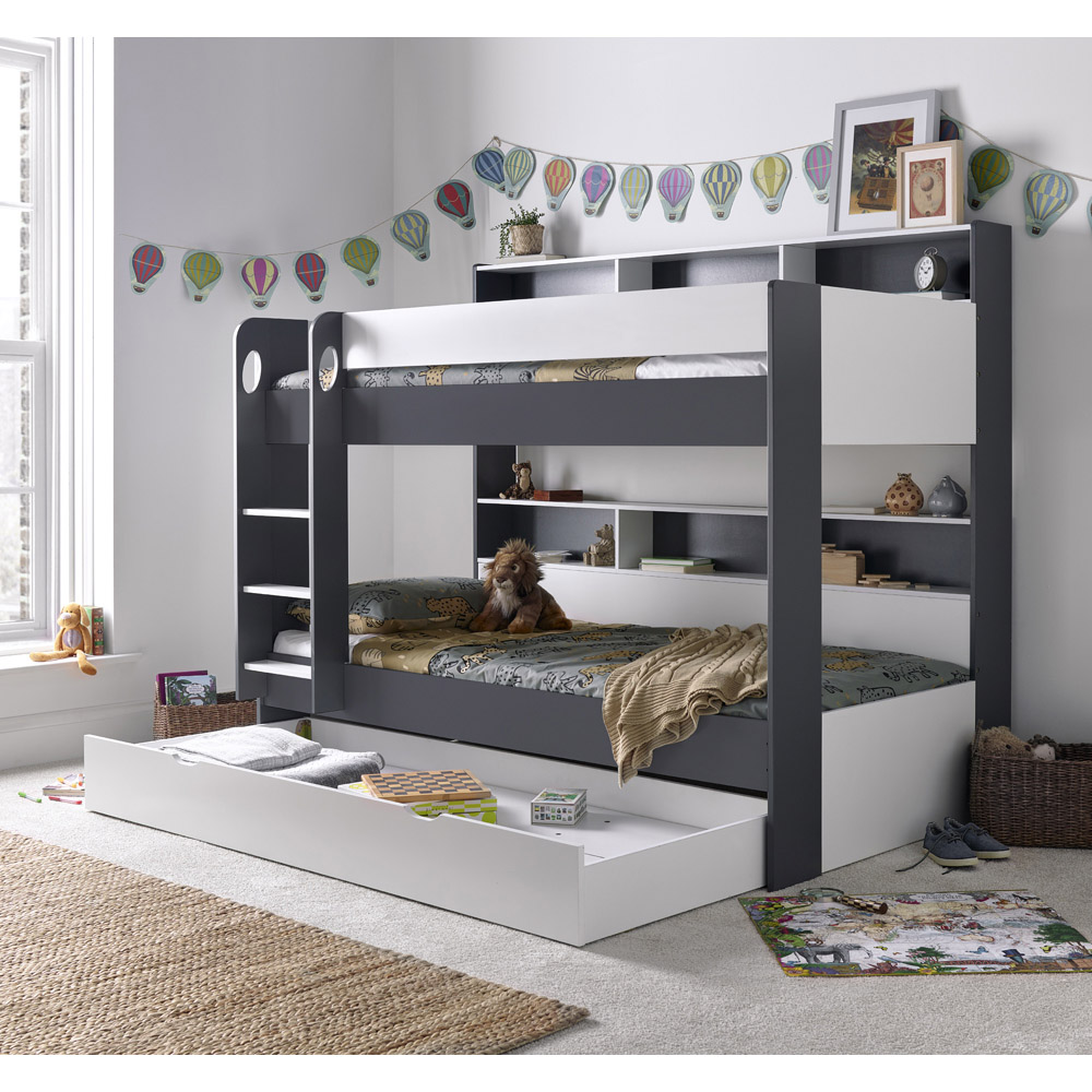 Oliver Grey and White Single Drawer Storage Bunk Bed with Orthopaedic Mattresses Image 4