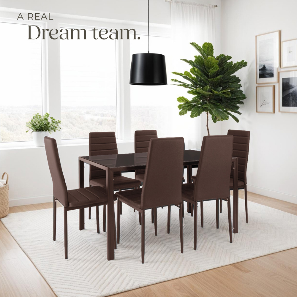 tectake Set of 6 Cappuccino High Backrest Padded Dining Chair Image 3