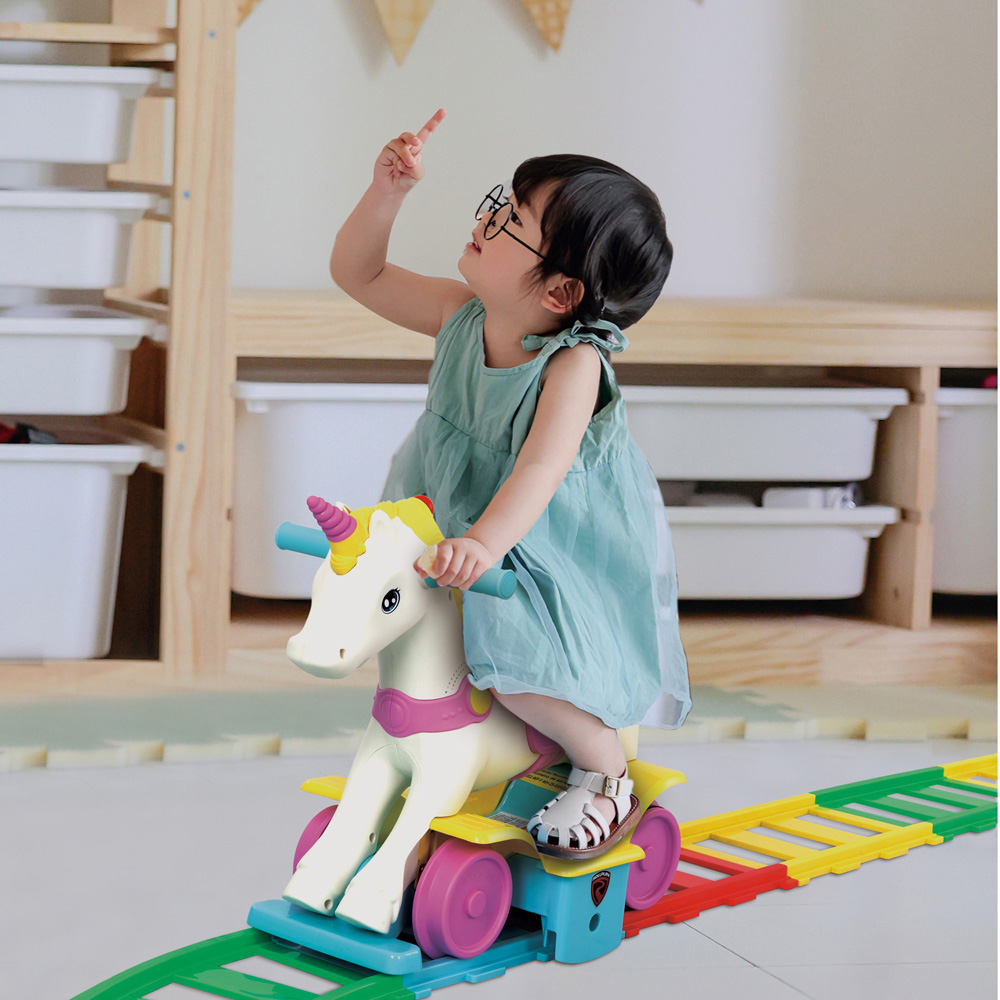 Winfun 2-in-1 Toddler Rainbow Ride-On Unicorn Train and Rocker Image 2