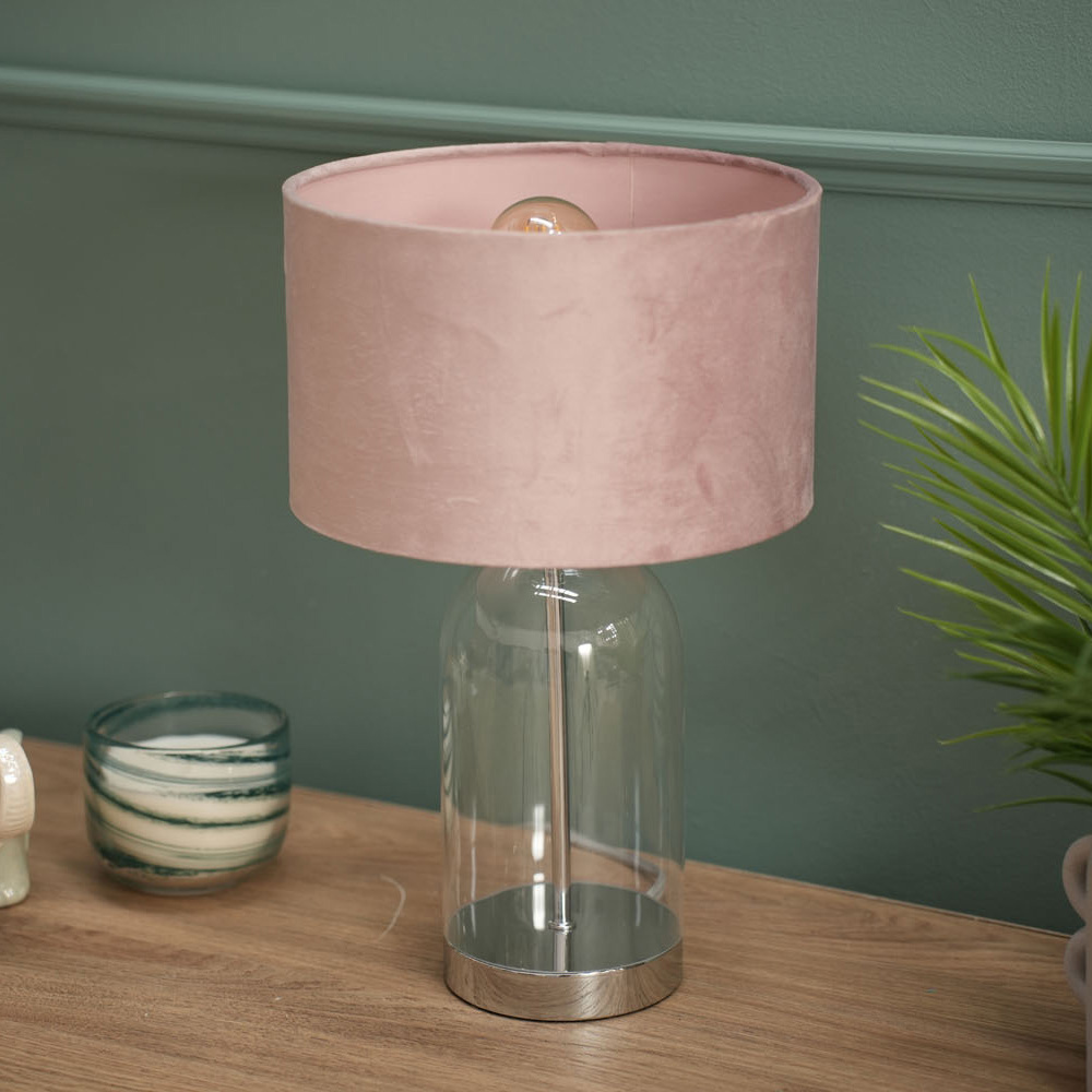 ValueLights Jessy Silver and Blush Pink Velvet Shade Glass LED Table Lamp Image 5