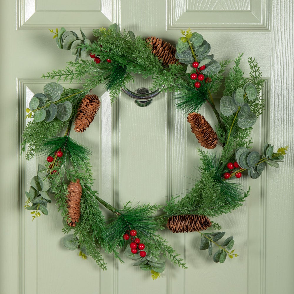 Samuel Alexander Eucalyptus Wreath with Red Berries and Pinecones 50cm Image 7