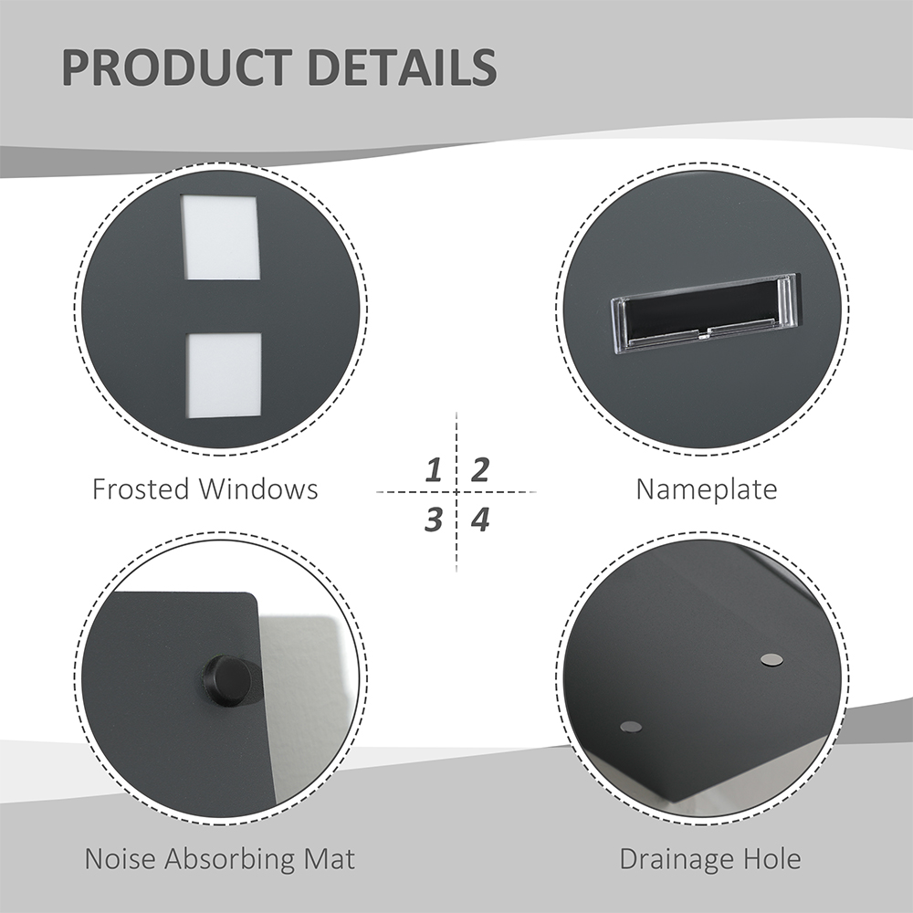 HOMCOM Anthracite Grey Weatherproof Wall Mounted Letter Box with Keys Image 7