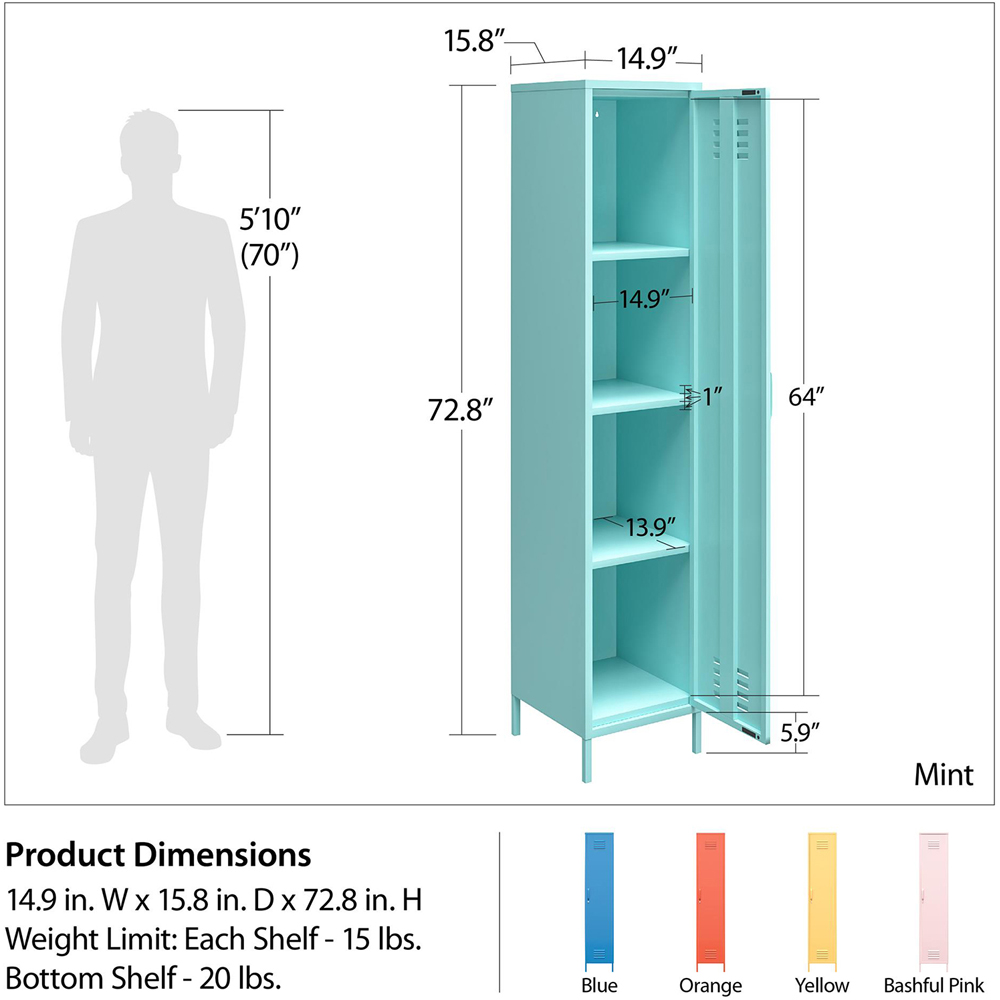 Novogratz Cache Single Door Yellow Metal Locker Storage Cabinet Image 8