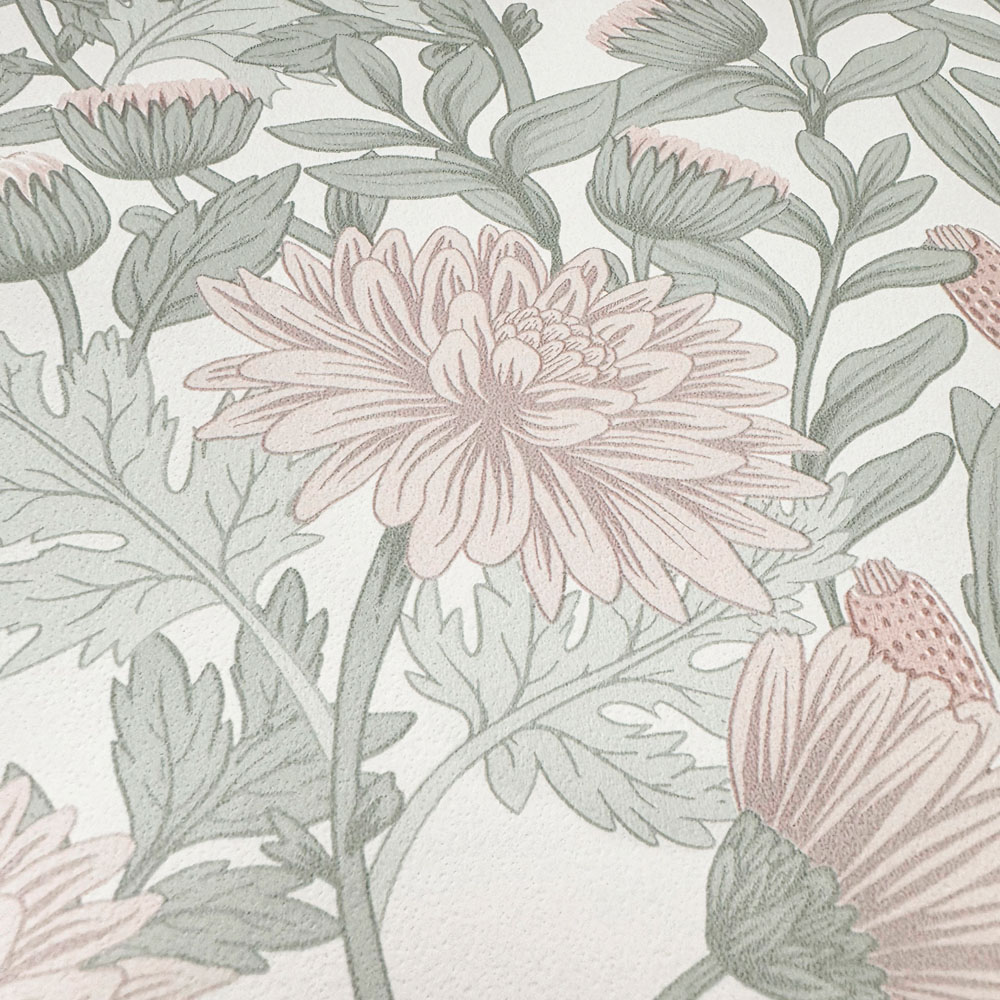Muriva Martha Floral Green and Blush Wallpaper Image 3