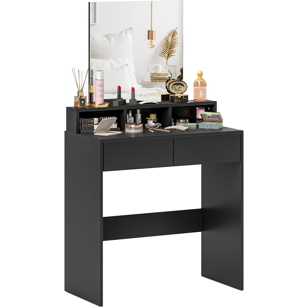 HOMCOM 2 Drawer 3 Shelf Black Dressing Table with Mirror Image 2