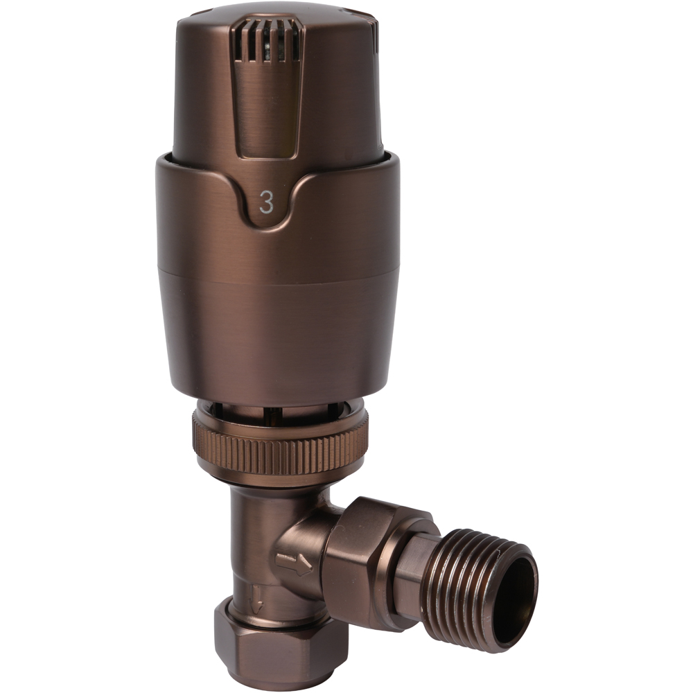 Go Bathrooms Bronze Angled Thermostatic Radiator Valves Set 15mm Image 2