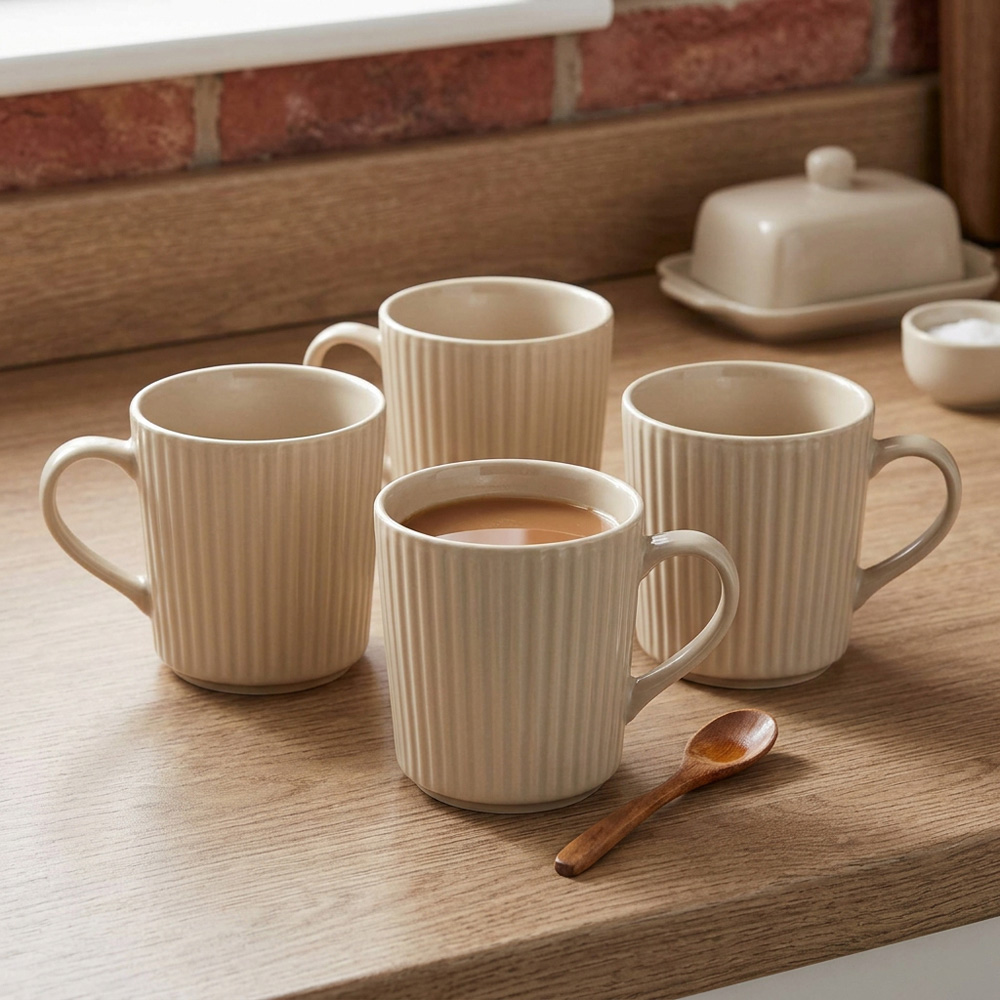 Set of 4 Conical Ribbed Mugs - Mushroom Image 7