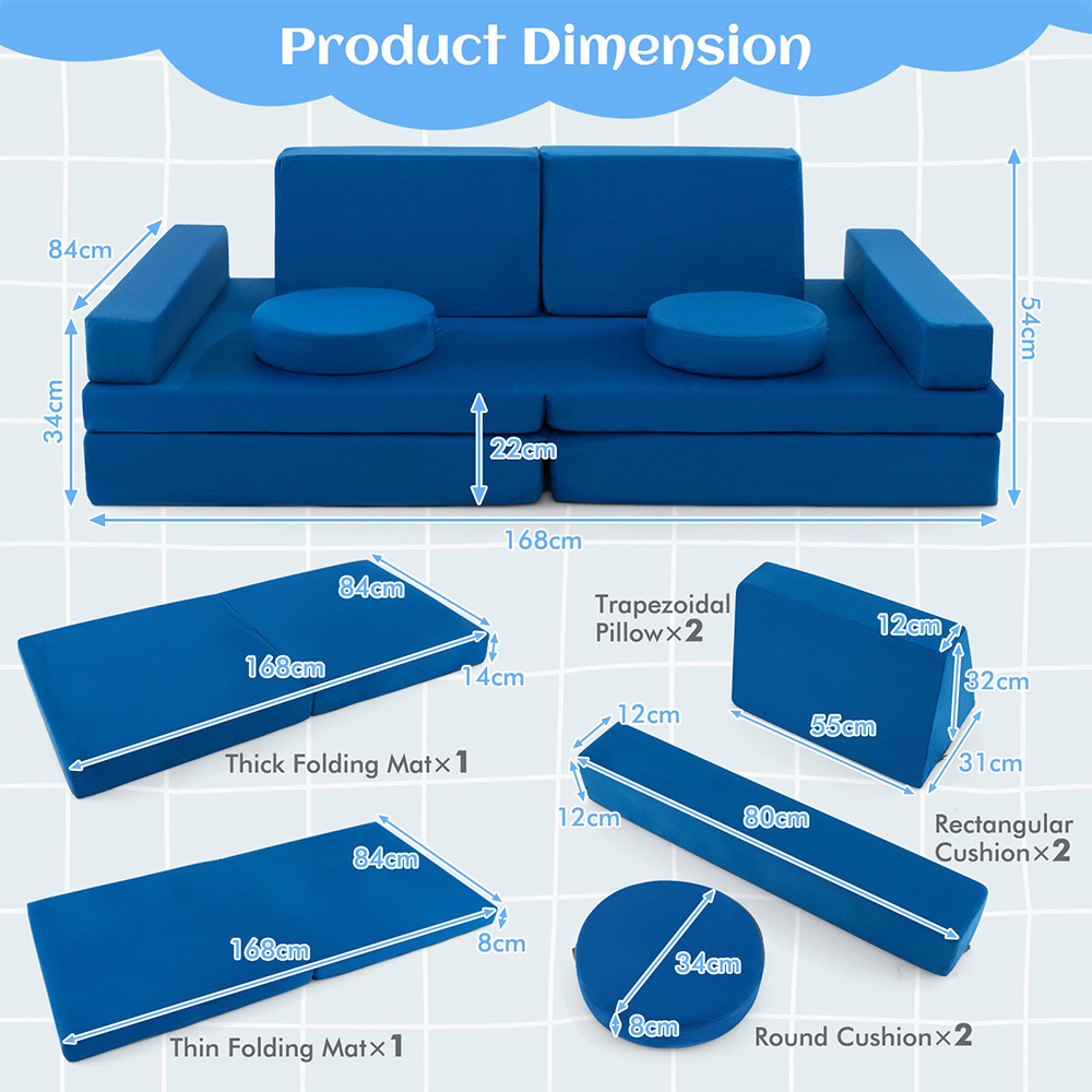 Costway Blue Kids Sofa Playset with Portable Handle 8 Piece Image 9