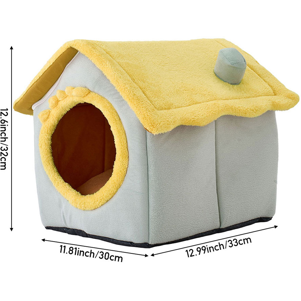 H&O Direct 32 x 30 x 33cm Light Green and Yellow Plush Pet House with Cushion Image 6