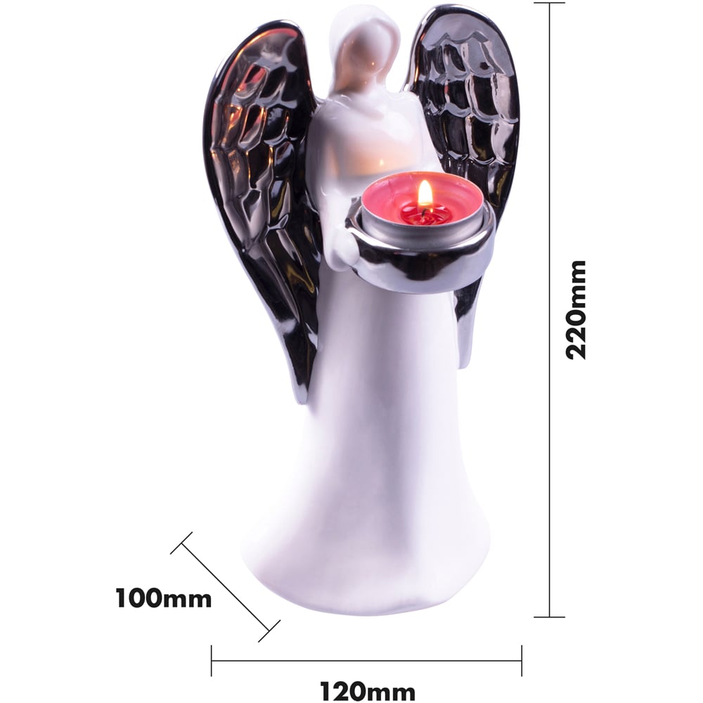 St Helens Silver Wings Standing Ceramic Angel Tealight Holder Image 5