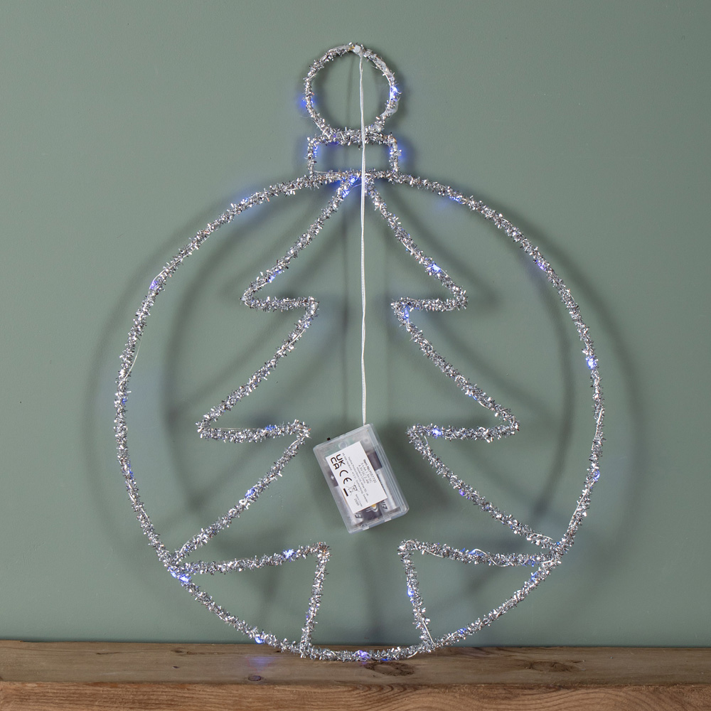 Samuel Alexander Blue Twinkling LED Light Up Silver Tree Ball Hanging Christmas Decoration Image 1