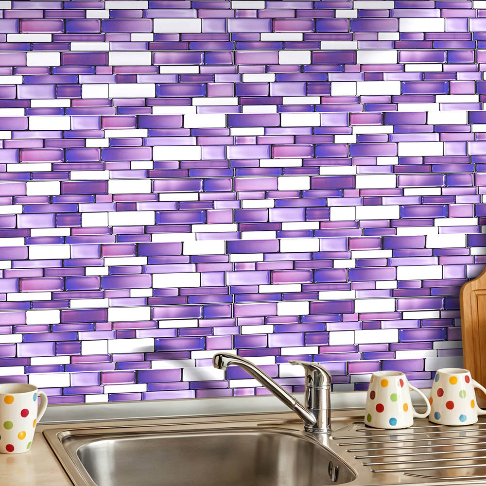 Living and Home Marble Effect Purple Self-Adhesive Wall Tile Sticker 20 Pack Image 7