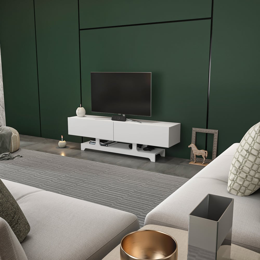 Decorotika Tera 2 Door Single Shelf White TV Unit Image 6
