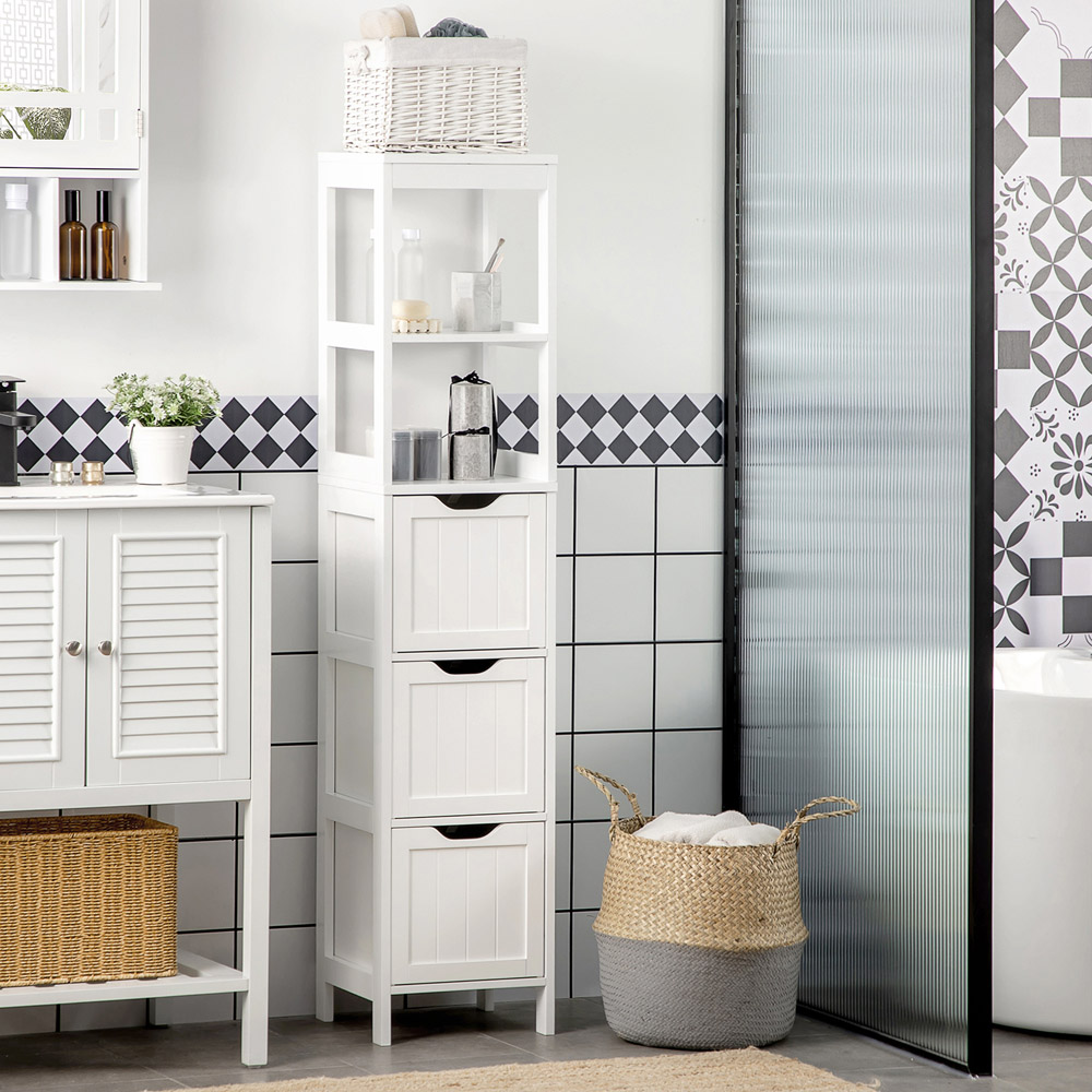 HOMCOM 3 Drawer 2 Open Shelf White Slim Bathroom Storage Unit Image 4