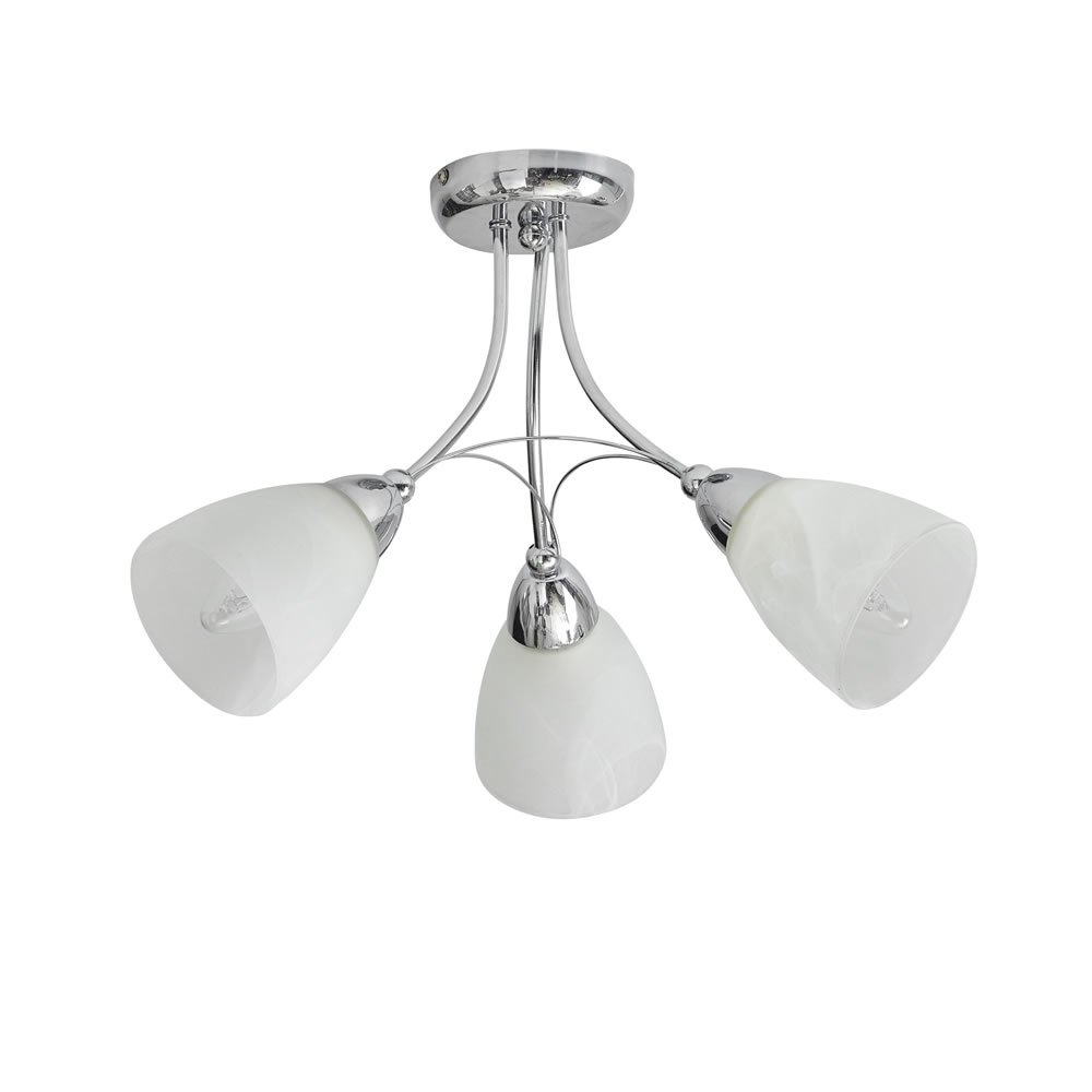 Wilko 3 Arm Chrome Ceiling Light with Glass Shades Image 1