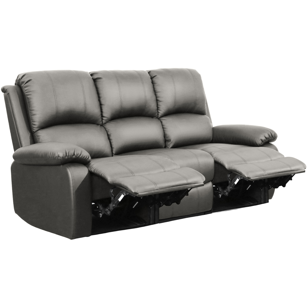 Brooklyn 3 Seater Light Grey Bonded Leather Manual Recliner Sofa Image 2