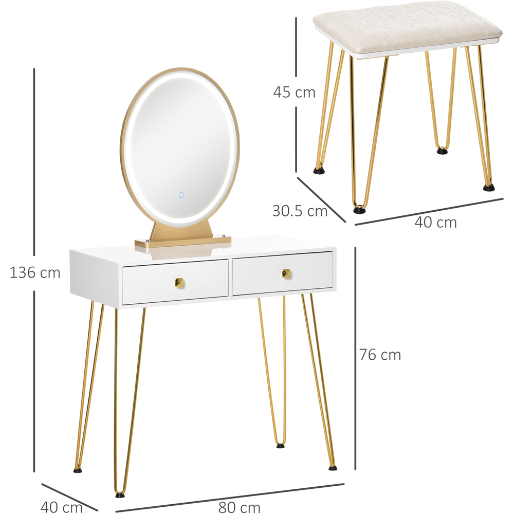 Portland White Dressing Table Set with LED Light Mirror Image 7