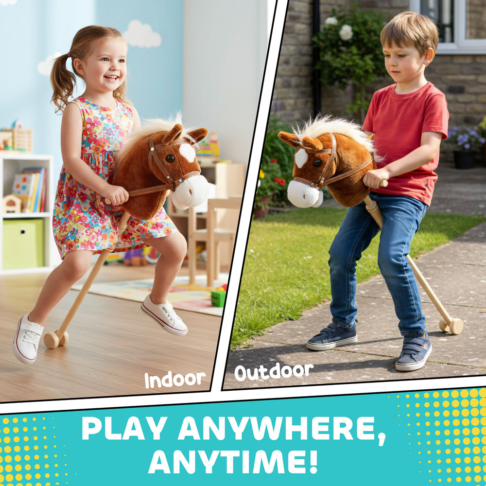 Tommy Toys AIYAPLAY Ride On Wooden Stick Horse Toy with Wheels Pony Sound Effects Image 6