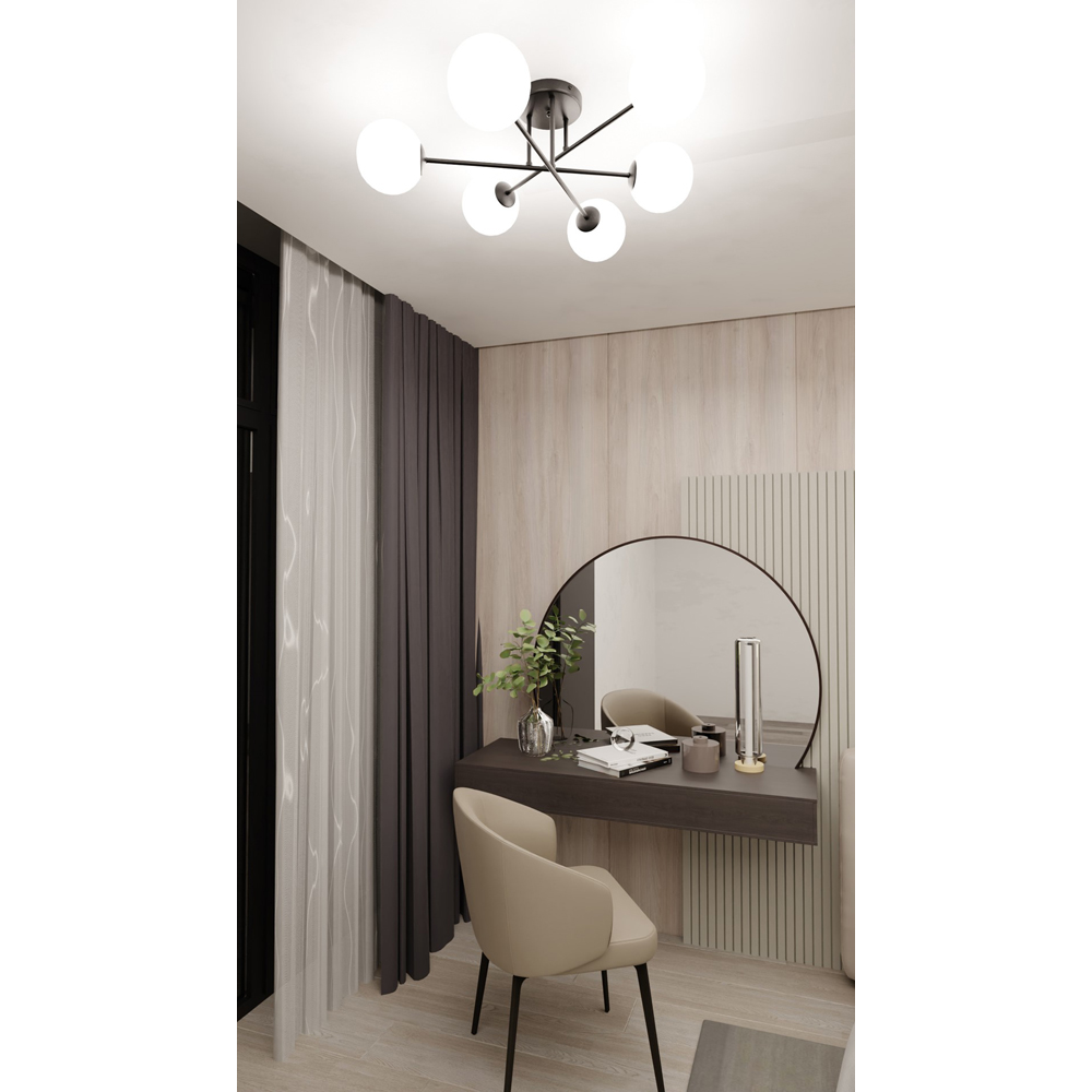 Emibig Roma 6 Light White Shade Black E14 Ceiling Light Image 8