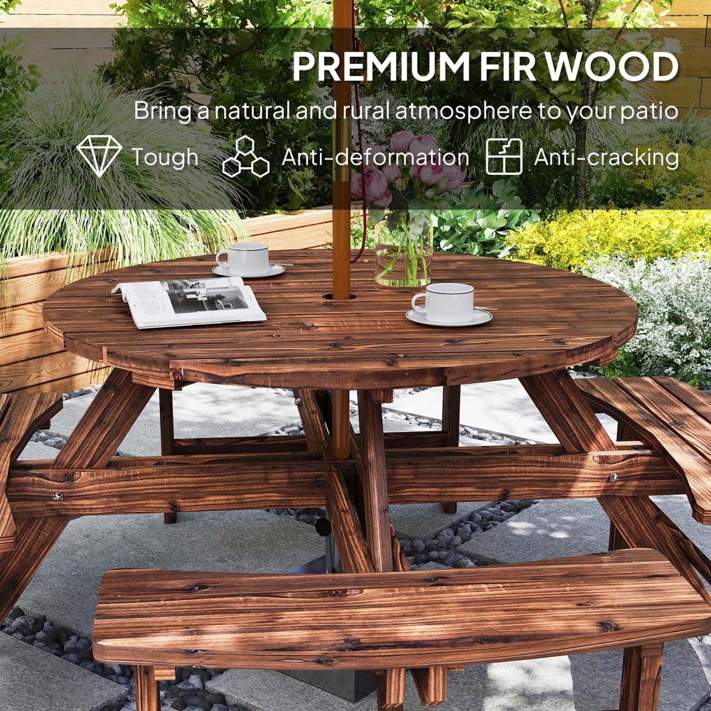 Outsunny 8 Seater Wooden Round Garden Dining Set with Parasol Hole Tan Image 6
