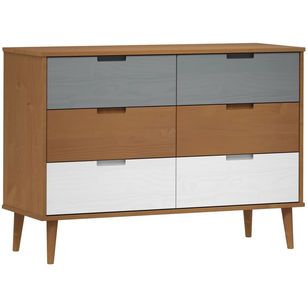 vidaXL 6 Drawer Brown and White Solid Pine Wood Drawer Cabinet Image 2