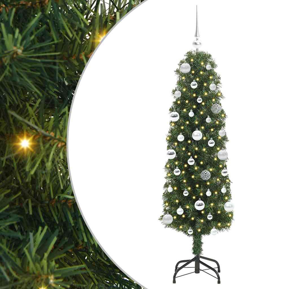 vidaXL Green Artificial Christmas Tree with Pinecones LEDs Silver Decoration Ornaments 5ft Image 2