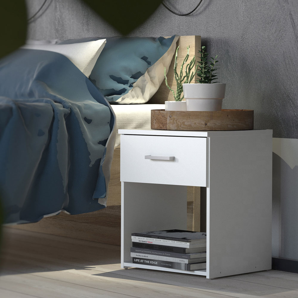 Florence Space Single Drawer White Bedside Table Image 5