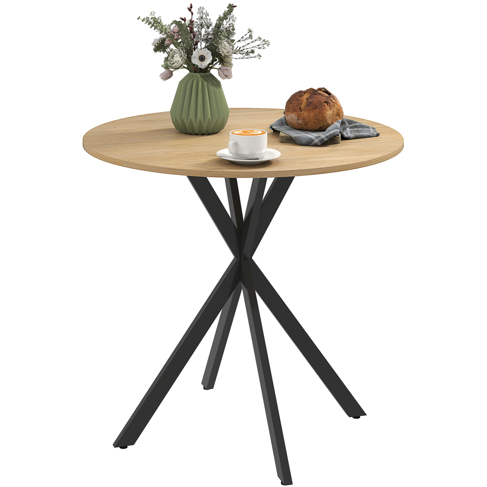 HOMCOM 4 Seater Round Industrial Style Dining Table with Steel Legs Image 2