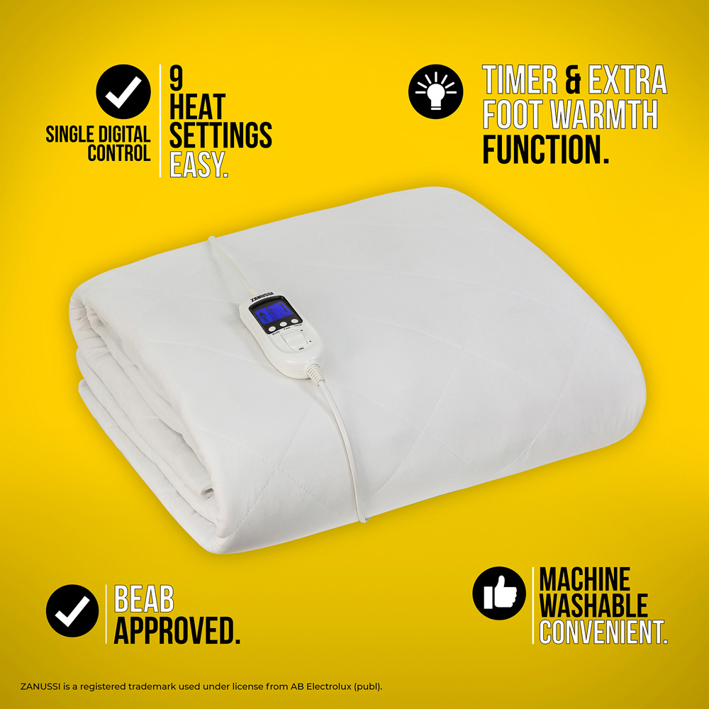 Zanussi Single Washable Electric Heated Mattress Protector with Fitted Skirt and Controller Image 7