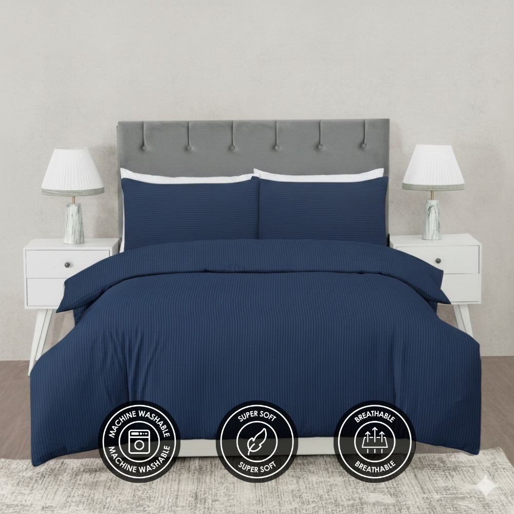 MHG Living Super King Size Blue Striped Duvet Set Image 6