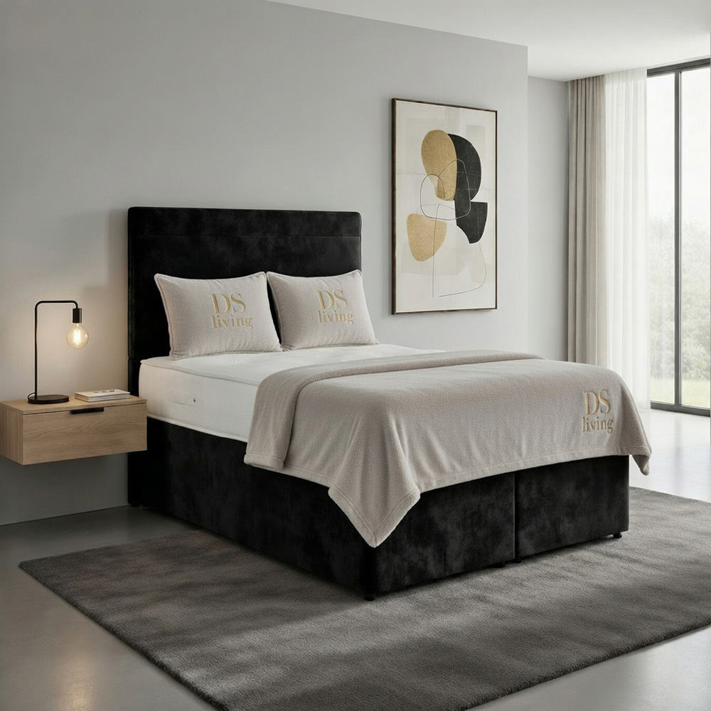 DS Living Muse Super King Size Black Plush Velvet Divan Bed Image 5