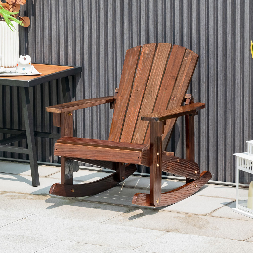 Costway Coffee Patio Adirondack Rocking Chair with High Backrest Image 4
