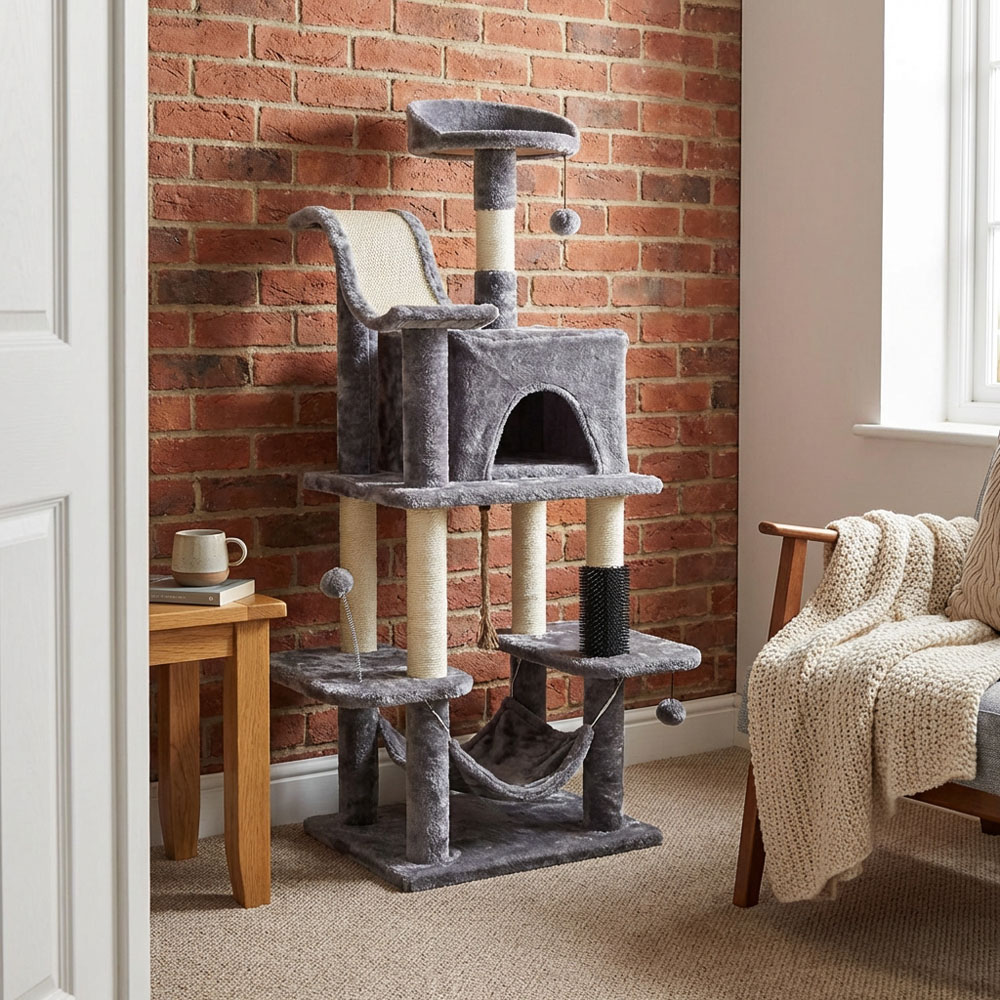 Clever Paws Deluxe Cat Activity Tree - Grey Image 6