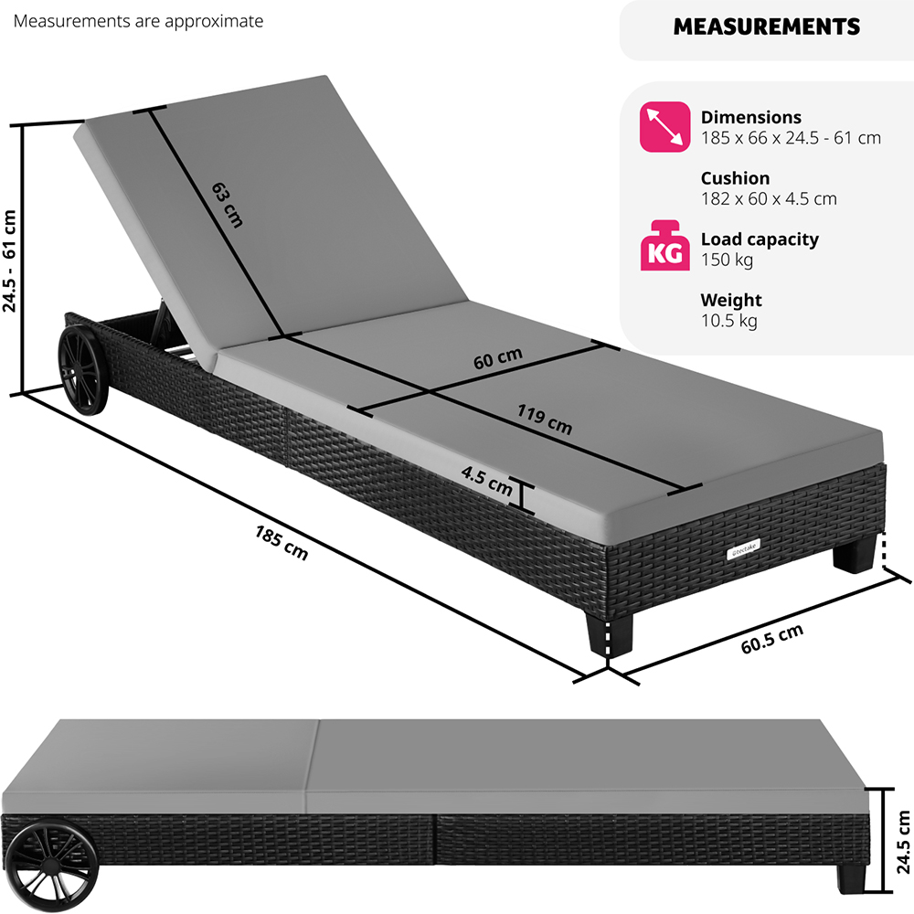 tectake Ancona Black 5 Level Adjustable Aluminium Frame Sun Lounger Image 9