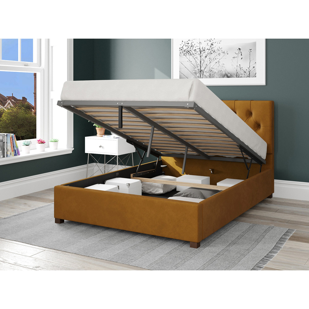 Aspire Olivier Double Ochre Plush Velvet Ottoman Bed Image 2