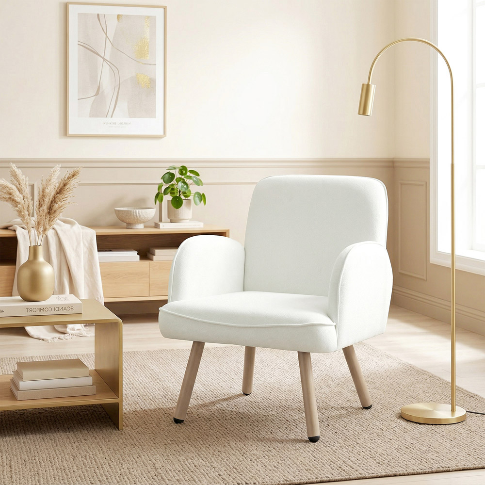 HOMCOM Cream White Velvet Upholstered Spring Cushion Lounge Chair Image 2