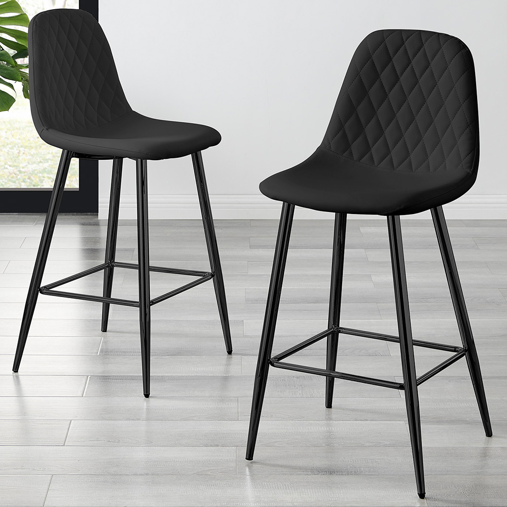 Furniturebox Solara Black Faux Leather Bar Stool Set of 2 Image 1